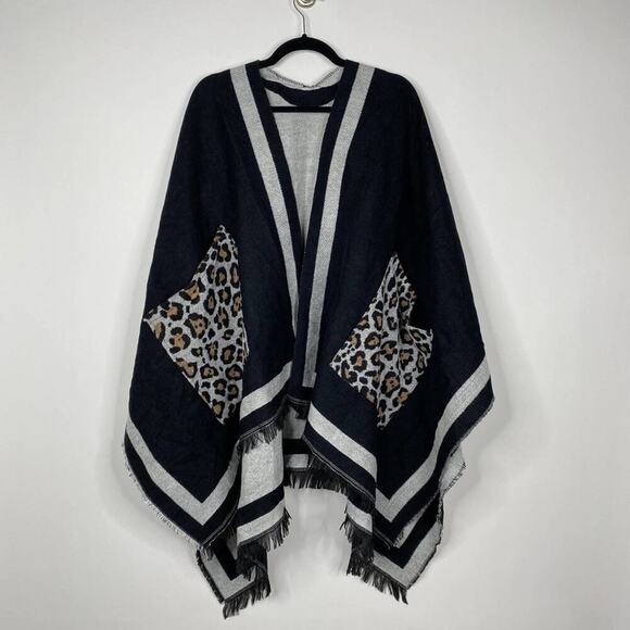 2/$30 NEW Boho Cheetah Ruana Oversized Open Wrap Poncho Blanket Scarf - Picture 5 of 14